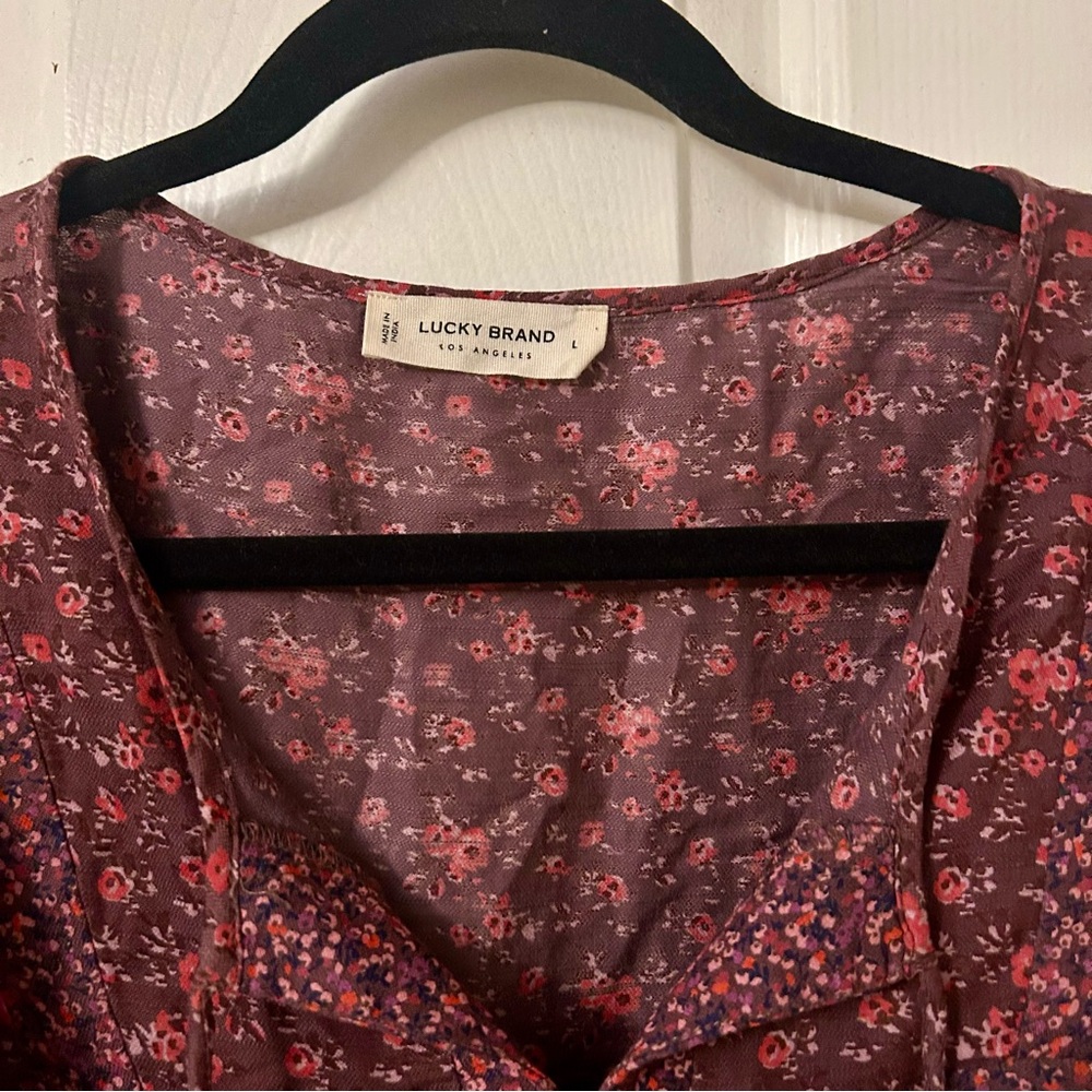 Lucky Brand Red Floral Peasant Flowy Top - Picture 2 of 5